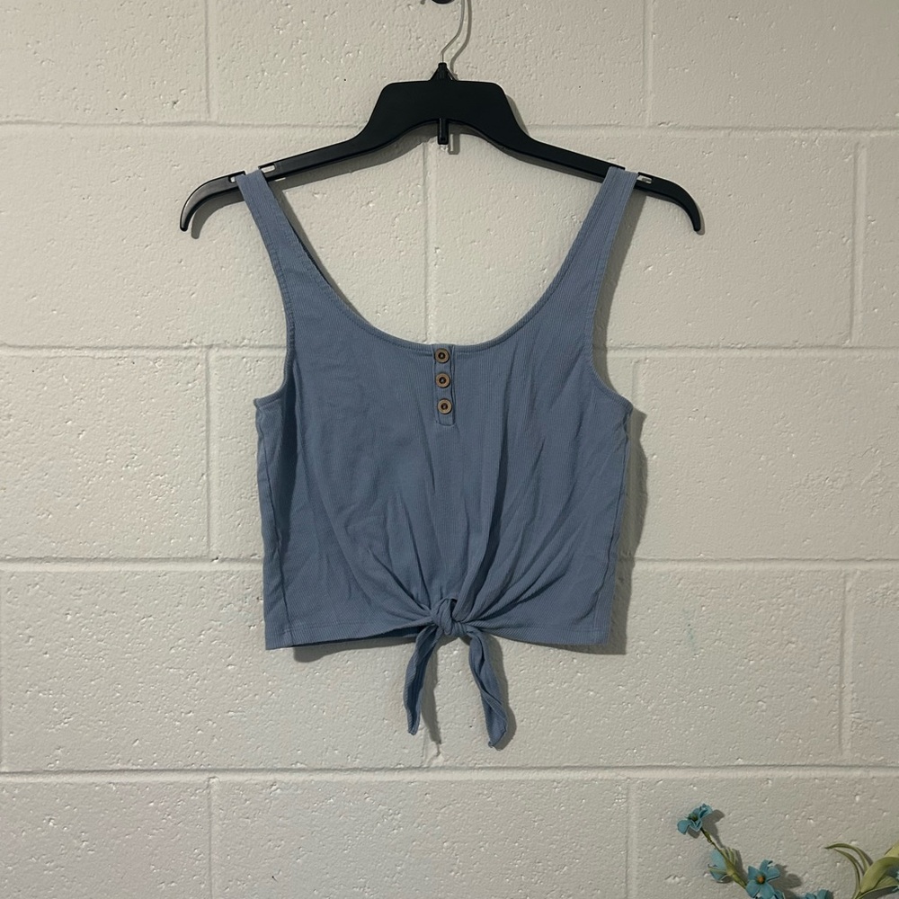 Aeropostale Blue Tie-Front Crop Tank Top